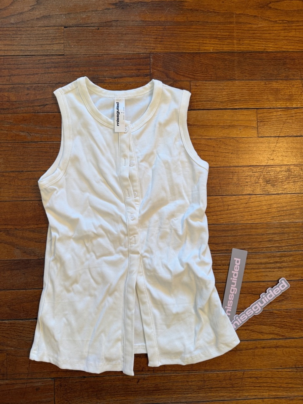Missguided White Ribbed Button-Front Tank